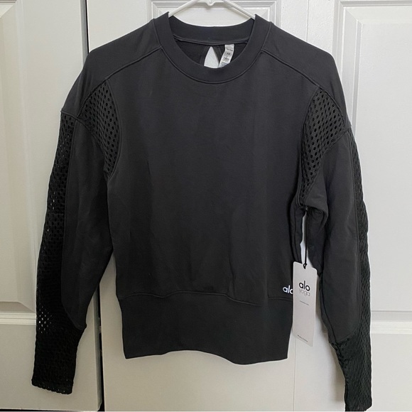 NWT Alo Yoga Formation Mesh Long Sleeve Sweater in Anthracite Dark Grey - Picture 2 of 5
